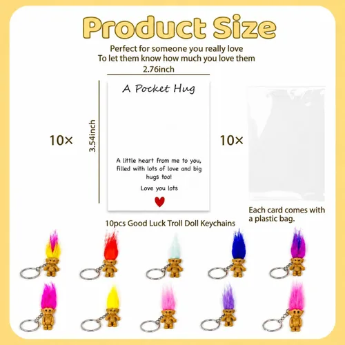 Vista 2 de 10pcs Pocket Hug Cards with Vintage Lucky mini troll dolls keychains
