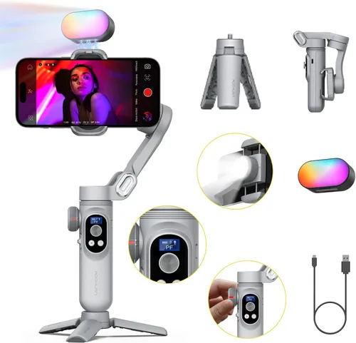 Vista 11 de AOCHUAN Estabilizador de cardán para iPhone Gimbal con carga inalámbrica Smartphone para iPhone 15 Pro Max/Android plegable de 3 ejes Estabilizador