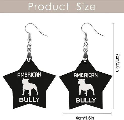Vista 2 de American Bully Dog Star - Aretes de madera con forma de estrella para perro