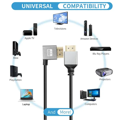 Vista 6 de 90 grados de ángulo izquierdo UHD 4K HDTV macho a HDTV macho 18Gbps HDTVs2.0 cable extensor en espiral soporta 4K @60Hz, 1080p, ARC, 3D, para DVR