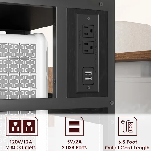 Vista 5 de IDEALHOUSE Soporte de impresora grande con tomas de corriente y puertos de carga USB, mesa de impresora móvil con estante ajustable, carrito