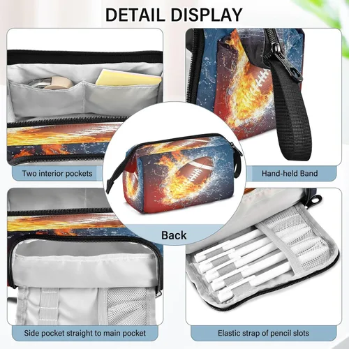 Vista 4 de SUABO Estuche para lápices de gran capacidad, bolsa de agua de fuego de fútbol americano, estuche para lápices, bolsa de papelería, bolsa