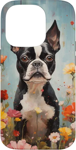 Vista 17 de Boston Terrier in Flower Garden Dog Art Lovers Design Case for iPhone 17