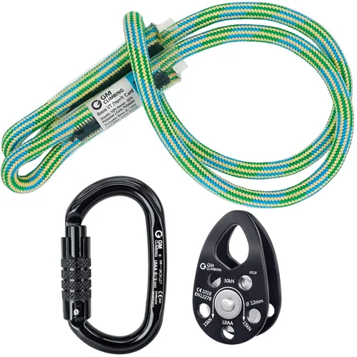 Vista 16 de GM CLIMBING Kit de polea de tendido de enganche para sistema de escalada de cuerda doblada, unidad básica de transporte general, buje de polea