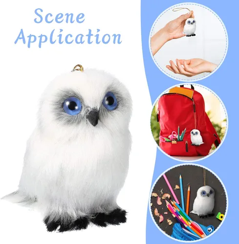 Vista 7 de Skylety 6 piezas de mini búho de peluche de 3.2 pulgadas blanco suave peluche búho animal colgante adorno DIY llavero para regalos de fiesta