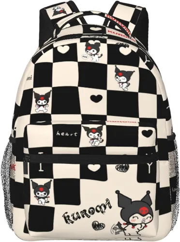 Vista 6 de jipin Lindas mochilas para niñas y mujeres, mochilas de anime, color negro y blanco, bolsa de viaje ligera de dibujos animados, Negro