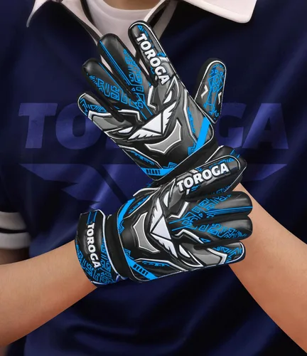 Vista 6 de Guantes de portero para niños y jóvenes, guantes de portero de fútbol, agarre de látex fuerte, soporte de muñeca doble y malla transpirable, guantes