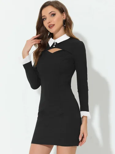 Vista 2 de Allegra K Minivestido ajustado con corte frontal de color en contraste de Halloween para mujer