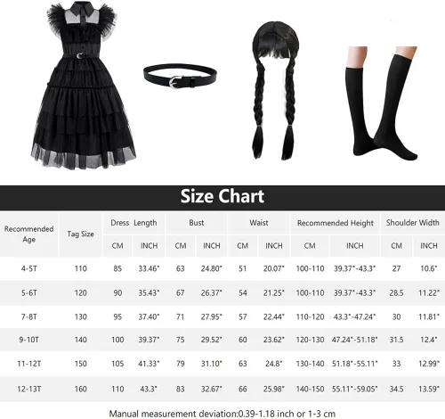 Vista 3 de Zalongye Disfraz negro para niñas, disfraz de familia negro, disfraz de Halloween, vestido de fiesta para niñas de 4 a 13 años