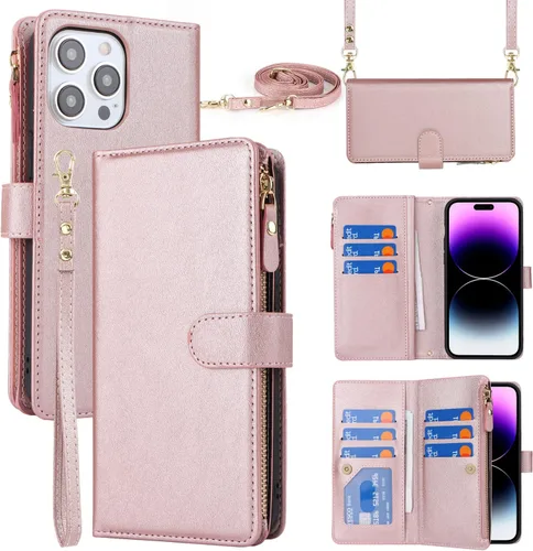Vista 10 de SailorTech Funda para iPhone 15 Pro con cartera, diseño para iPhone 15 Pro, tarjetero con cremallera y ranura para efectivo, funda de cuero