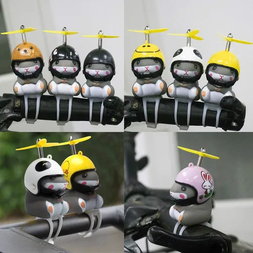 Vista 7 de wonuu Campana de bicicleta de pato con luz y casco, linda bocina de bicicleta de hámster, decoración de salpicadero, campanas de motocicleta