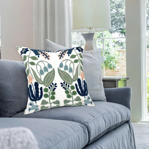 Vista 7 de Alysheer Fundas de almohada decorativas bordadas florales de primavera de 18" x 18", juego de 2, fundas de cojín de algodón con patrón acolchado