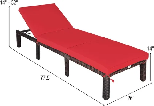 Vista 2 de COSTWAY Sillón de ratán para patio, sala Chasie ajustable de 6 engranajes, reclinable al aire libre para terraza, patio trasero (rojo)