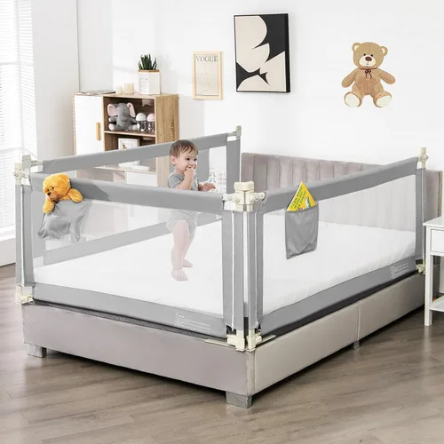 Vista 2 de BABY JOY Riel de cama para niños pequeños, 57 pulgadas, extra largo, altura ajustable, plegable, con bolsillo de almacenamiento y doble bloqueo