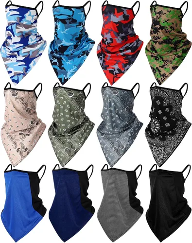 Vista 9 de JaGely Paquete de 12 polainas para el cuello, bufanda, máscara elástica con cinta elástica para las orejas, diadema absorbente para mujeres