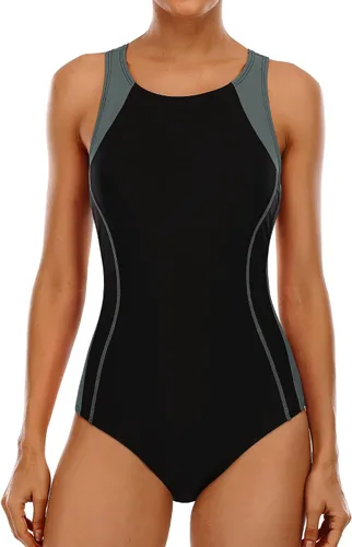 Vista 13 de CharmLeaks Women Athletic One Piece Swimsuit Racerback Sport Bathing Suit 1#a Negro/Blanco
