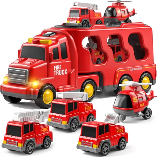 Vista 9 de JUKUDAHU Camiones para niños pequeños de 2 a 4 años 1-3 4-8 4-7 para niños y niñas, camiones de juguete de construcción de 5 en 1 para niños
