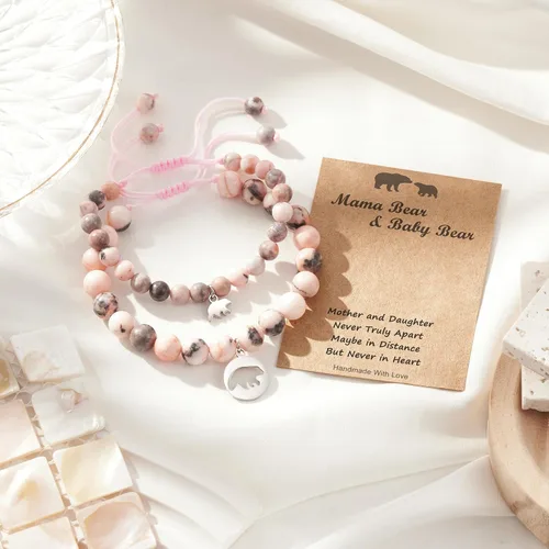 Vista 5 de ASKRAIN Pulseras para madre e hija, regalo de oso mariposa, dulce corazón, pulseras para dos cumpleaños, regalo de Navidad