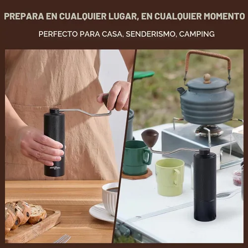 Vista 2 de Molinillo de café manual con rebaba cónica de precisión, molinillo de café manual ajustable con rodamientos dobles, molinillo de café portátil