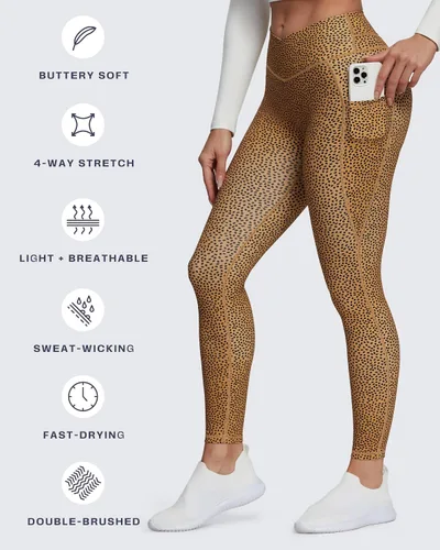 Vista 107 de Aoxjox Trinity - Pantalones de yoga de cintura alta con bolsillos para mujer, control de abdomen, cintura cruzada, leggings de entrenamiento suaves