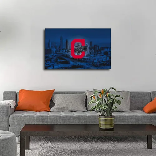 Vista 5 de Cleveland Indians Póster de béisbol deportivo en lienzo para pared, diseño artístico, decoración del hogar, pintura (enmarcado, 12 x 18 pulgadas)