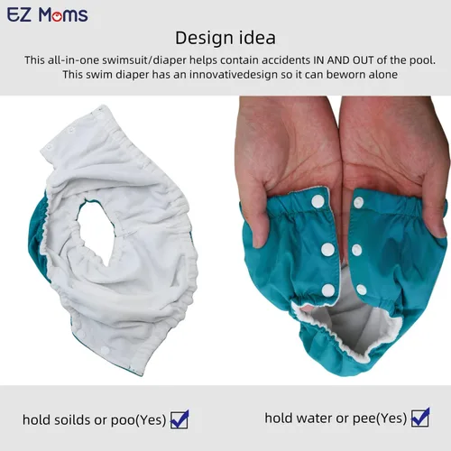 Vista 5 de EZ Moms Paquete de 2 pañales de natación reutilizables para bebés, pañales de natación suaves y sedosos, pañales de natación lavables para bebés