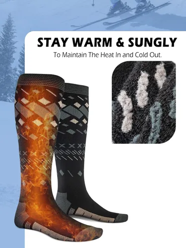 Vista 3 de OutdoorMaster Calcetines de esquí, paquete de 2 pares de calcetines de esquí y snowboard para hombres y mujeres con diseño OTC con puño