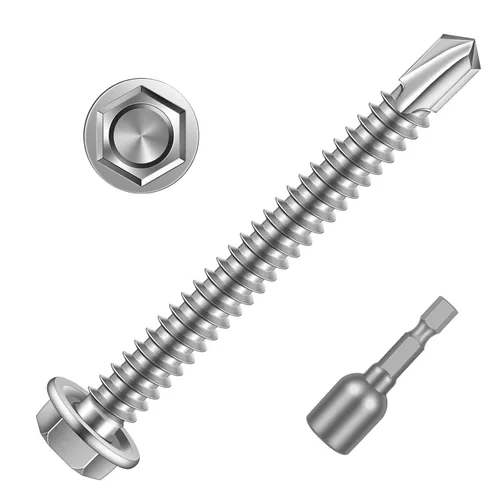 Vista 10 de Tornillos de chapa metálica autoperforantes con cabeza arandela hexagonal #8 x 1 con punta de taladro, acero inoxidable 410, autoperforantes, óxido