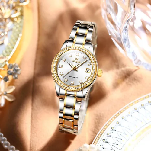 Vista 4 de OLEVS Relojes automáticos para mujer, de acero inoxidable, mecánico, con diamante, luminoso, impermeable, reloj de pulsera para mujer