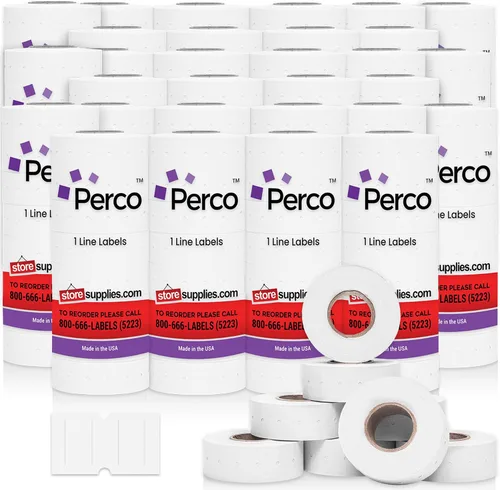 Vista 25 de Etiquetas azules Perco de 1 línea - 8 rollos, 1 funda, 8,000 etiquetas en blanco para pistolas de precio y fecha de 1 línea Perco - Fabricadas