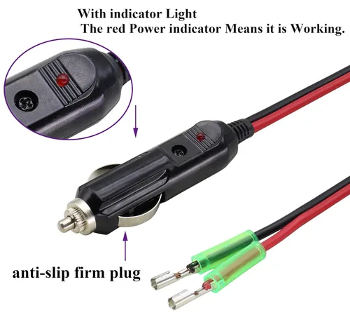 Vista 4 de Paquete de 2 adaptadores de enchufe macho de encendedor de cigarrillos de 12 voltios con cable de cables de luz LED y cable de 16 AWG para enchufe
