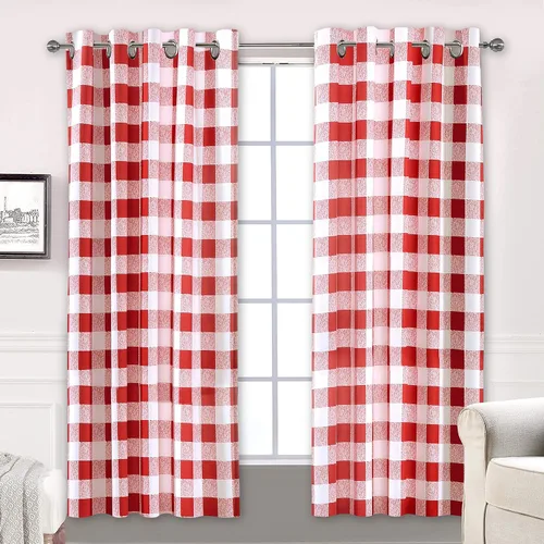 Vista 20 de Cortinas de cuadros de búfalo DriftAway a cuadros negro y blanco extralargas con tratamiento ojo de sargento para dormitorio y sala de estar