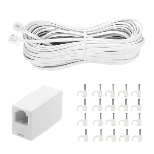 Vista 9 de Vthahaby Cable de extensión de teléfono (10 pies), cable de línea de cable de teléfono, con enchufe RJ11 estándar y 1 acoplador en línea