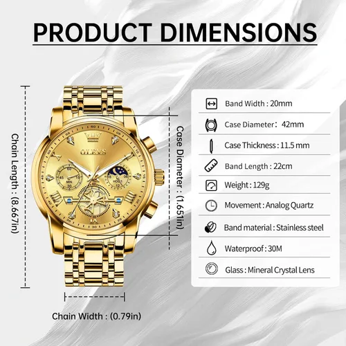 Vista 6 de OLEVS Relojes para hombre de plata, reloj de cronógrafo de acero inoxidable para hombre, reloj analógico de cuarzo de cara grande para hombre
