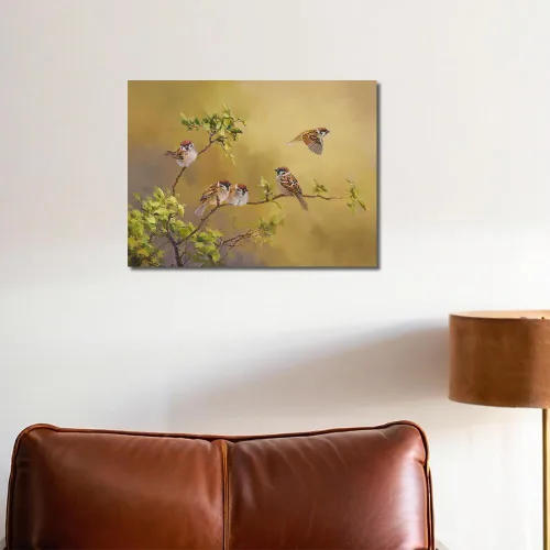 Vista 2 de Sparrow Pictures Decoración de Pared Arte de Pared de Pájaros de Granja Cuadros de Pájaros Amarillos Pintura Tradicional China Impresión en Lienzo