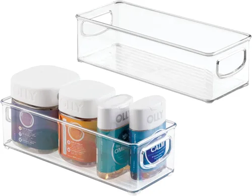 Vista 10 de mDesign Contenedores de almacenamiento de plástico para baño con asas, para armario, gabinete, tocador, organización de estantes de armario