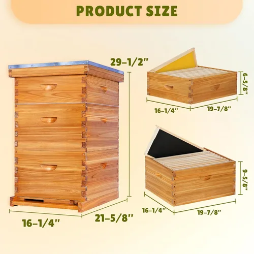 Vista 3 de Kit completo de colmena de abeja Langstroth de 10 marcos con revestimiento de cera de abeja, incluye marcos de colmena y hojas de base enceradas