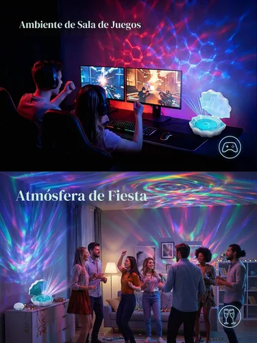 Vista 4 de Proyector de Luz de Olas del Océano, Luz Nocturna de Concha con Altavoz Bluetooth Integrado, Control Remoto, Ruidos Blancos para Decoración del Azul