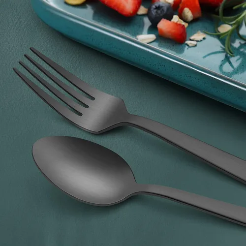 Vista 6 de HaWare Juego de 40 cubiertos cuadrados de acero inoxidable para 8, modernos utensilios de cocina para el hogar, acabado mate, aptos para lavavajillas
