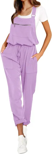 Vista 2 de ReachMe Overol con pechera ajustable para mujer, estilo casual, holgado, con bolsillos