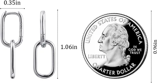 Vista 4 de Aretes de aro de plata de ley 925 con doble ovalado para mujer, pequeños aretes de aro de plata para orejas sensibles, aretes de aro cuadrados