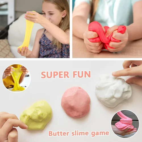 Vista 4 de Kit de slime de mantequilla, paquete de 68 mini regalos de fiesta para niñas y niños, suministros perfumados de limo a granel y niños, juguete