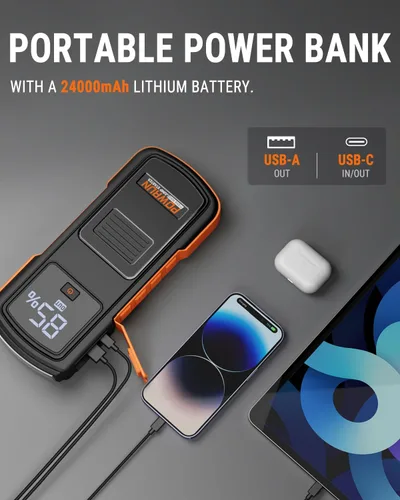 Vista 5 de Powrun P-ONE MAX Arrancador de Salto, Caja de Salto Portátil de 4000A, Paquete de Batería de Arrancador de Coche para Todos los Motores de Gasolina