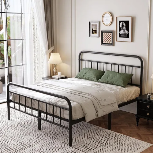 Vista 3 de Base de cama de metal de 14 pulgadas, marco de cama tamaño Queen con espacio de almacenamiento, base de colchón resistente y resistente, fácil