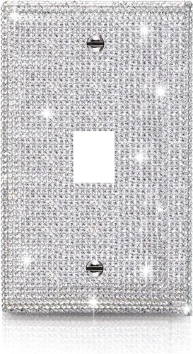 Vista 11 de 1 pieza de cubierta de placa de pared con diamantes de imitación brillantes plateados, cubierta decorativa para interruptor de luz con brillos