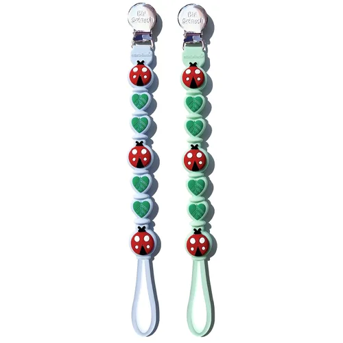 Vista 7 de BIGSPINACH Paquete de 2 clips de chupete de silicona para bebés – Correa de una pieza de grado alimenticio con cordón y clip de acero inoxidable