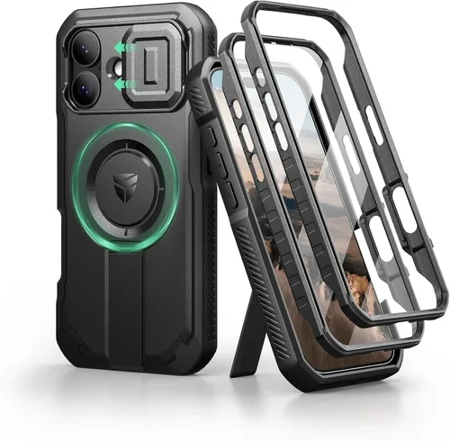 Vista 105 de Dexnor - Funda para iPhone 12 & iPhone 12 Pro con tapa deslizante para cámara, soporte ajustable y protector de pantalla integrado, carcasa