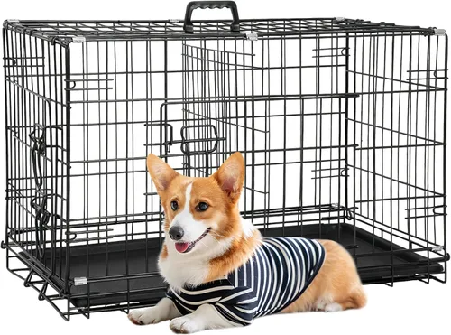 Vista 50 de [Usado] FDW Jaula para perros pequeños de 24 pulgadas plegable de metal con alambre para mascotas, doble puerta con panel divisor para interiores