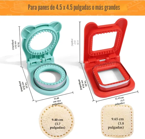 Vista 2 de Vodolo Máquina de sándwiches, 2 cortadores de sándwiches para el almuerzo de niños, juego de cortador y sellador de sándwiches de desayuno sin