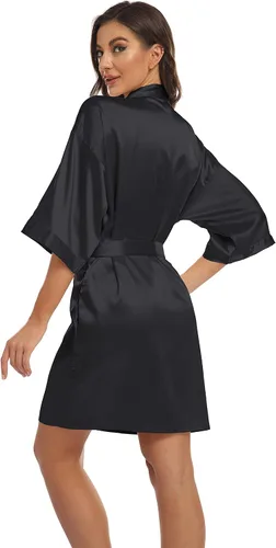 Vista 6 de VASHOP Bata de baño de satén ligera y sedosa para mujer
